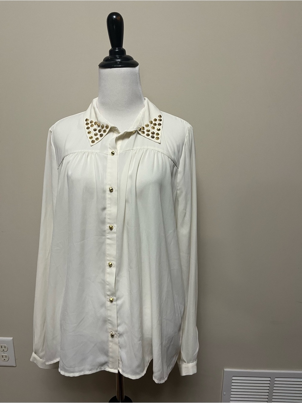 Forever 21 White Button-Down Blouse with Gold Stud Collar